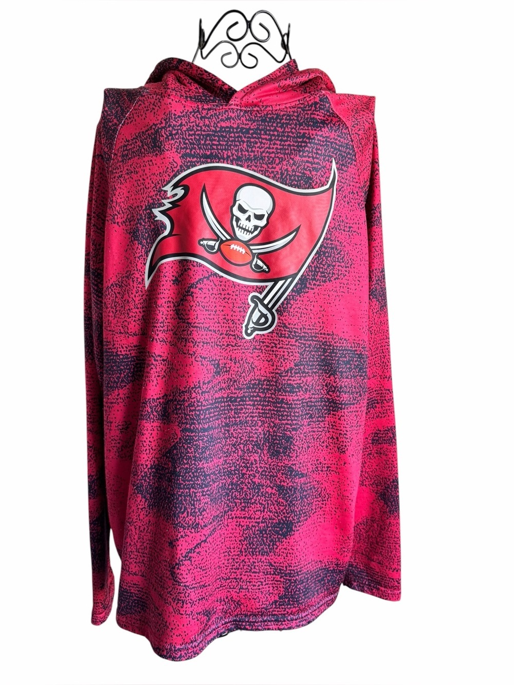Tampa Bay Buccaneers Red and Black Hoodie with Skull Logo